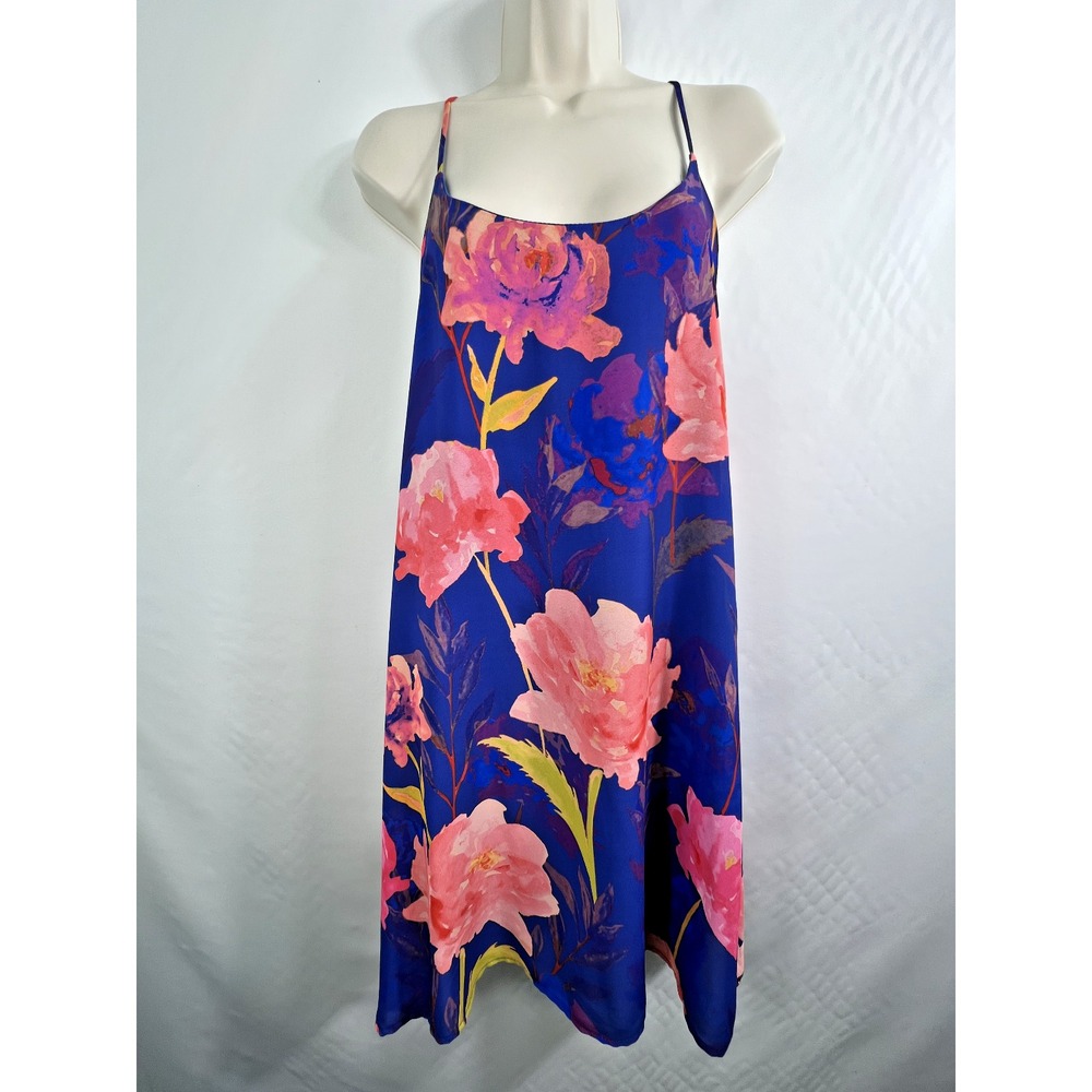 Everly Blue Floral Halter Neck Dress Womens M Vacation‎ Resort Flowy Romantic